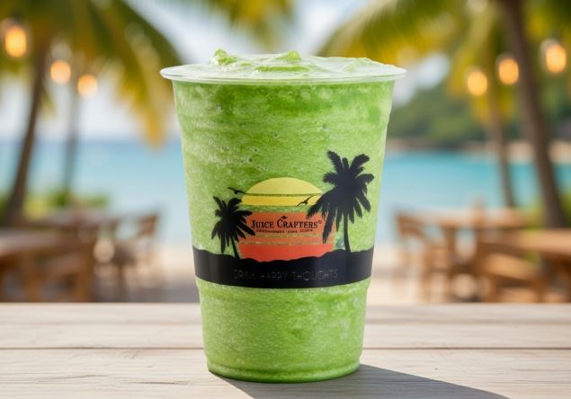 Green Island cold-pressed cold-pressed smoothie — Banana, Spinach, Chia Seeds, Mint, Moringa & Cold-Pressed Apple Juice
