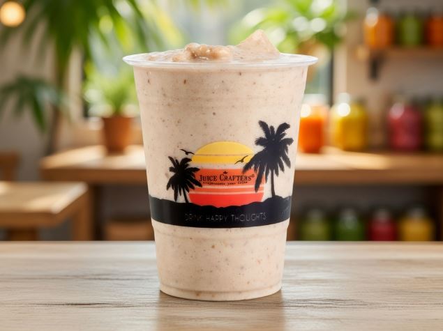 Xclusive cold-pressed meal replacement smoothie — Banana, Almond Milk, Almond Butter, Dates, Cinnamon & Vanilla